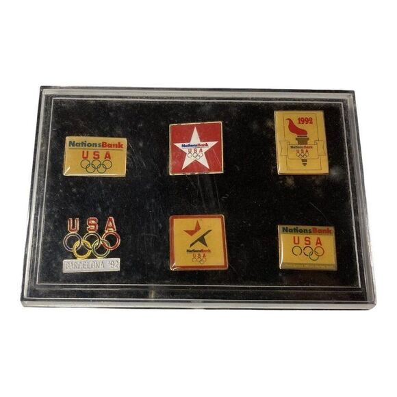 Set of 6 Vintage Nations Bank 1992 Barcelona Olympic Sponsor Pins for Team USA - Picture 1 of 4